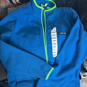 Lands' End Electric Blue Fleece Jacket with Neon Green Trim, NWT, size S (34-36)